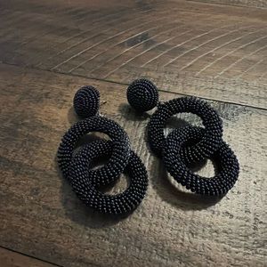Black Beaded Earrings- 2”